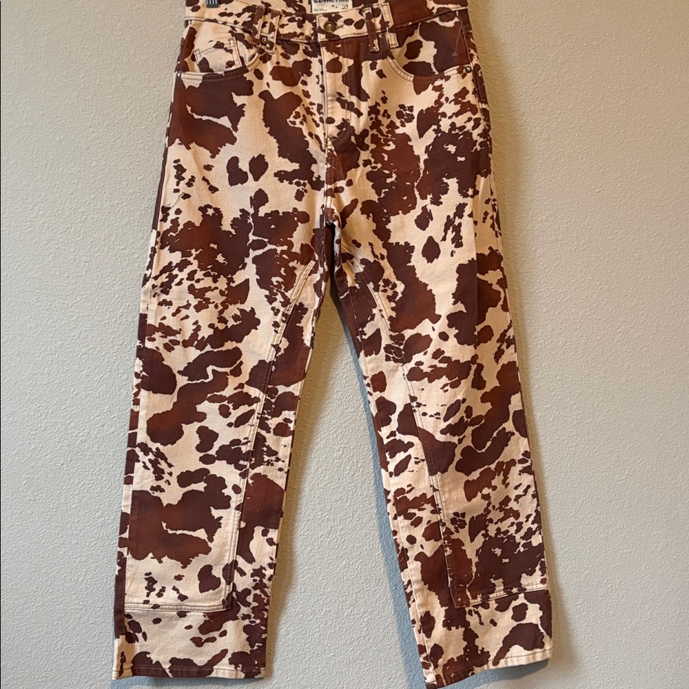 We The Free Cream and Brown Cow Print Wide Leg Jeans - Picture 7 of 14